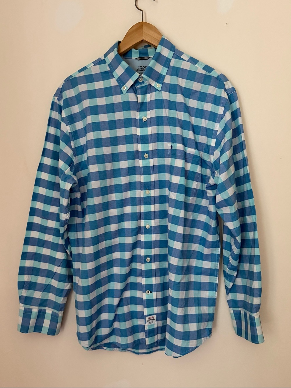 Izod Blue and White Gingham Button-Down Shirt